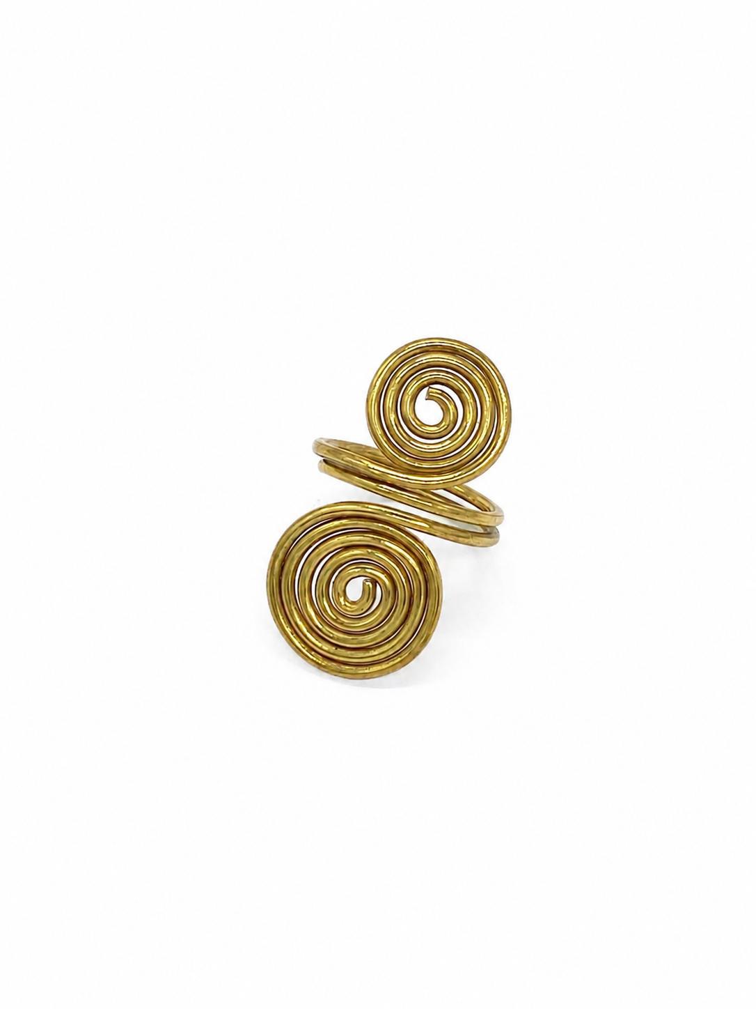 SALI – Bague Bronze Double Spirale Dorée Style Ethnique – Terre SENEGAL