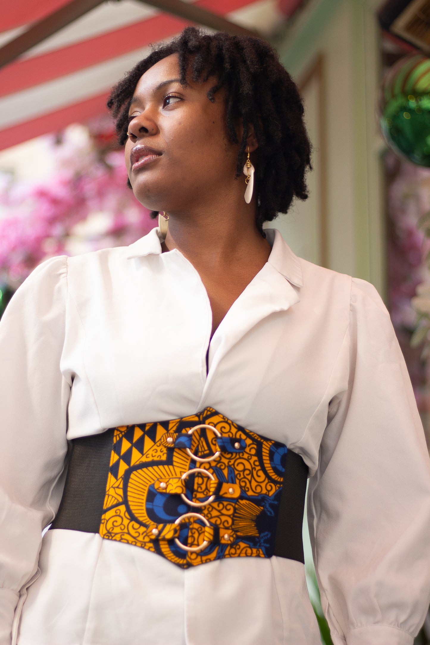 Ceinture Corset qui ajuste parfaitement votre taille - Elégance et taille de guêpe - Jaune et Bleu en Wax