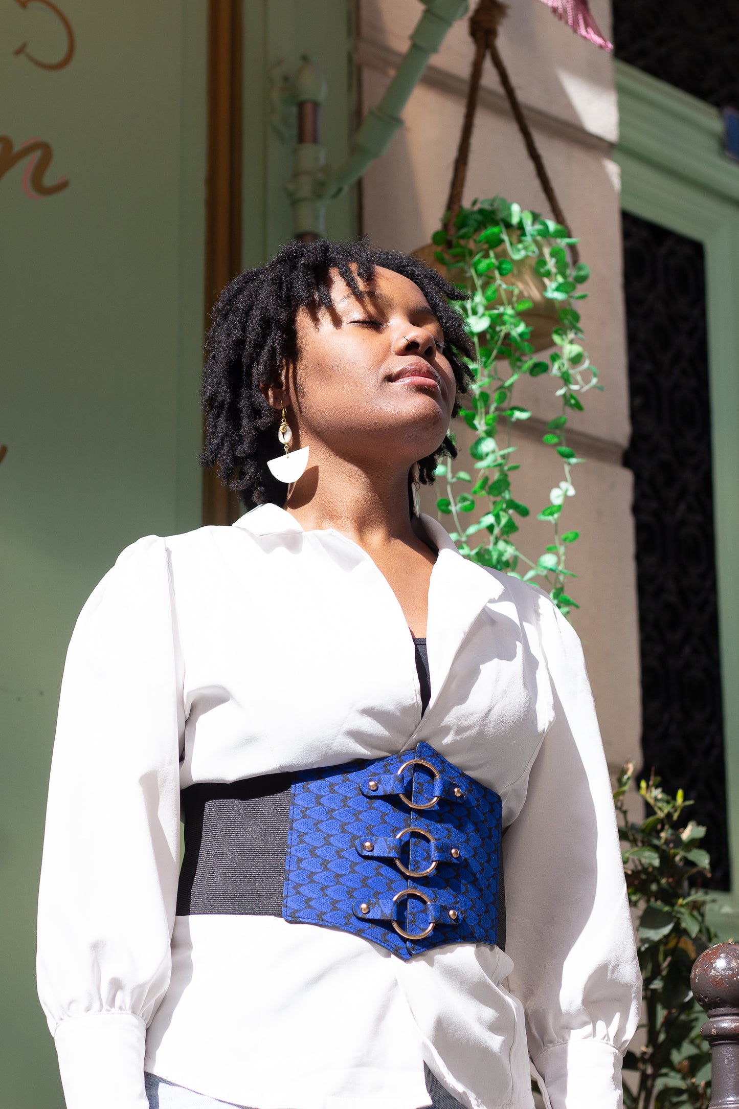 Ceinture Corset Bleu tissu wax nid d'abeille