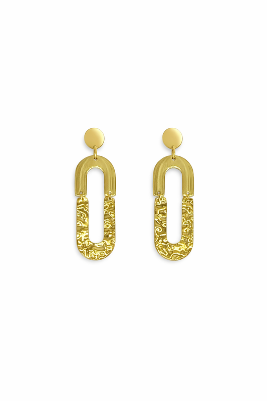 LUCIL · Boucles d'Oreilles Pendantes Ovales acier inoxydable Dorées Martelées · La Sélection Mohissa K