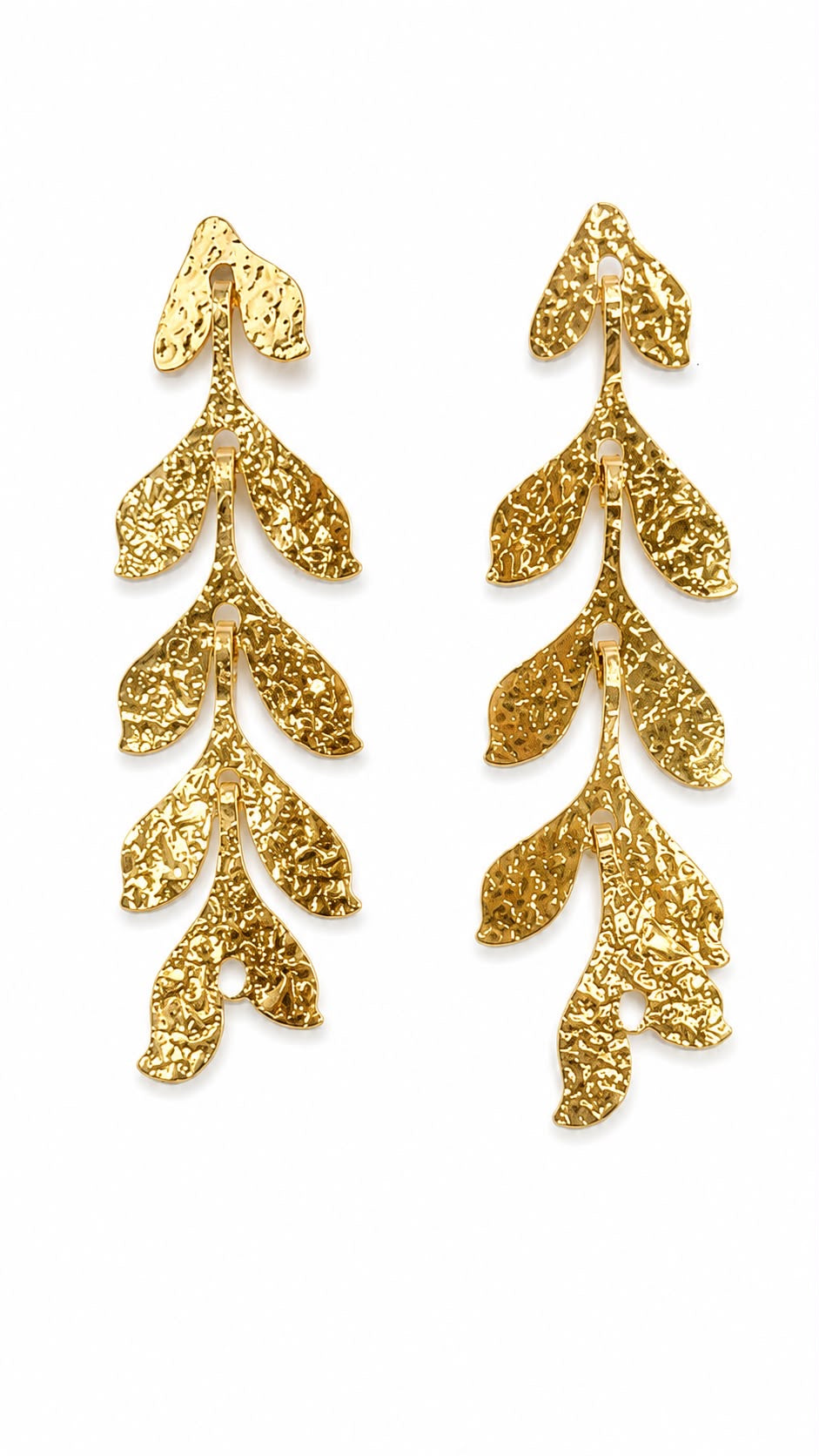 THALIA – Boucles d'Oreilles en acier inoxydable Pendantes Cascade de Feuilles Texturées – La Sélection Mohissa K