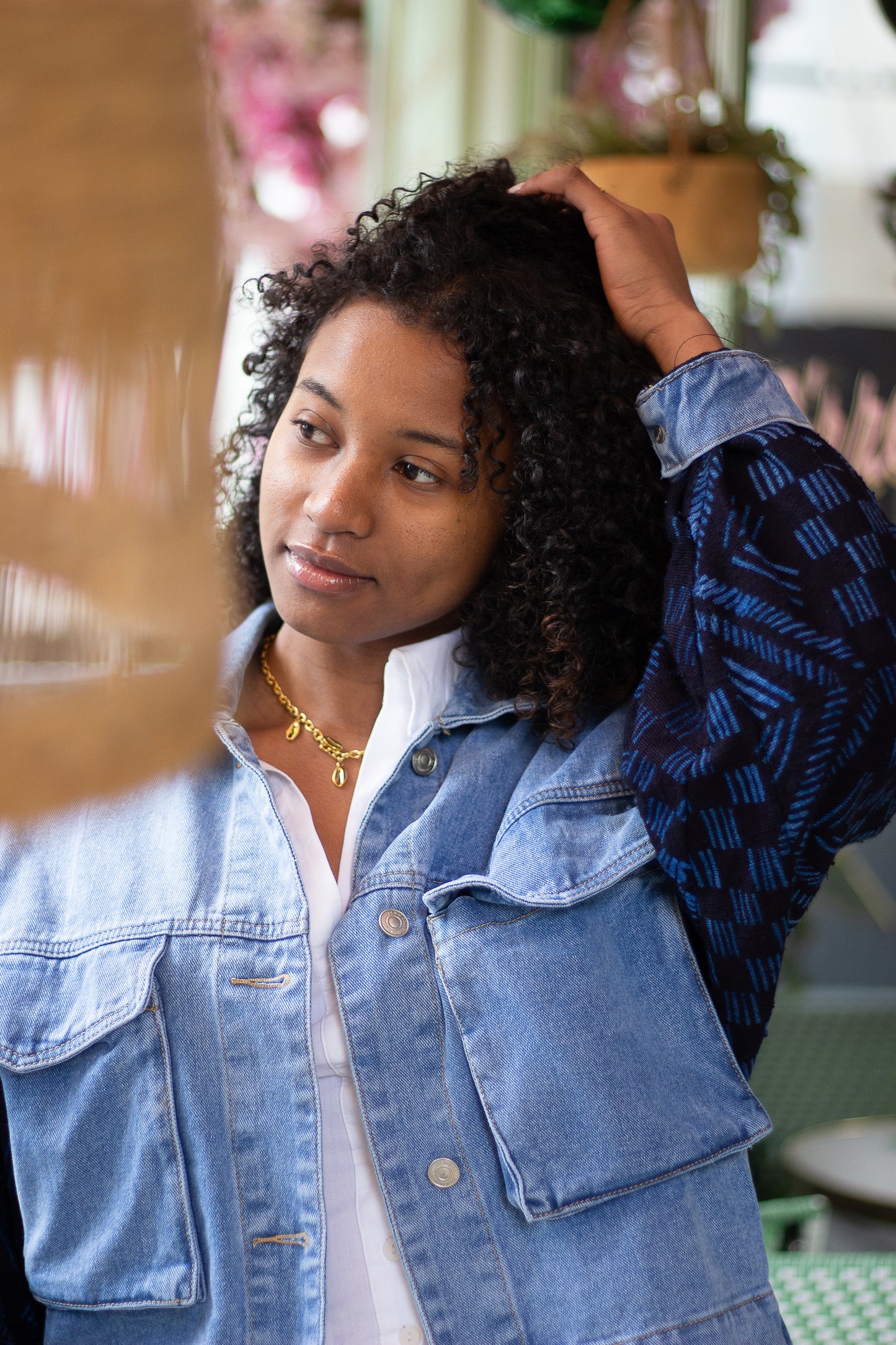 Veste en Jean avec Manche en Indigo Tissée