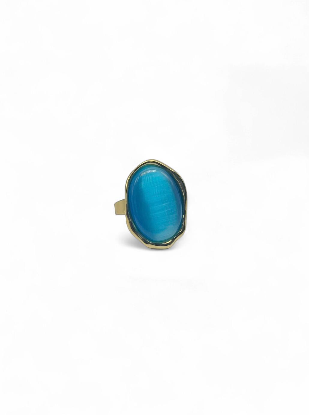 KANDIA · Bague Cabochon Rouge Acier Doré · La Sélection Mohissa K