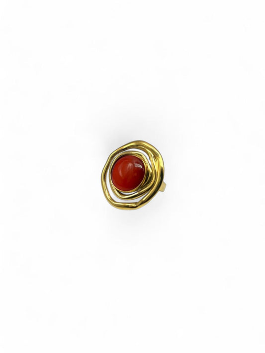 KHALIA · Bague Spirale Cornaline Rouge · Acier Doré · La Sélection Mohissa K