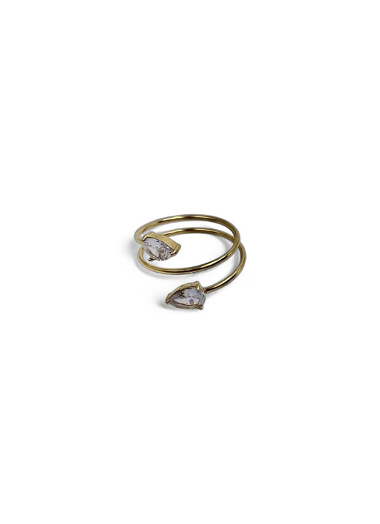 IMANI Bague Acier Doré torsadé avec deux cristaux · La Sélection Mohissa K