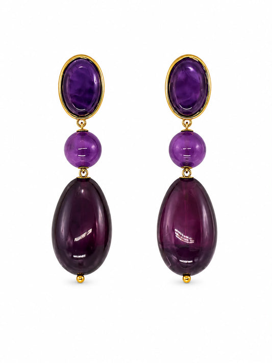 BINTA Boucles d'oreilles en acier inoxydable aux Cabochons - La Sélection Mohissa K